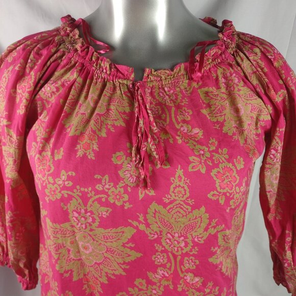 IZOD Women's Pullover 3/4 Sleeve Top Pink/Gold Floral Size XL - Picture 1 of 9
